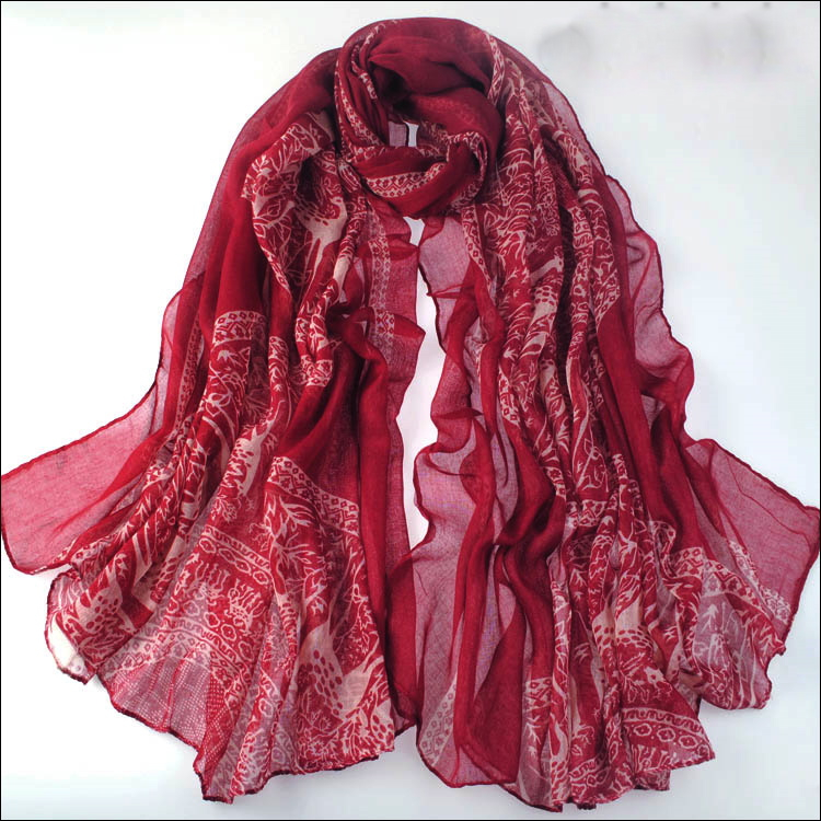 Burgundy Red Large Size Fashion Govi Design Voile Pashmina Shawl Scarf Wrap (3 Colors) a1412-743