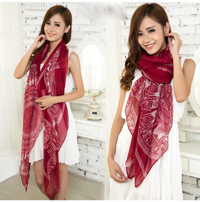 Burgundy Red Large Size Fashion Govi Design Voile Pashmina Shawl Scarf Wrap (3 Colors) a1412-742
