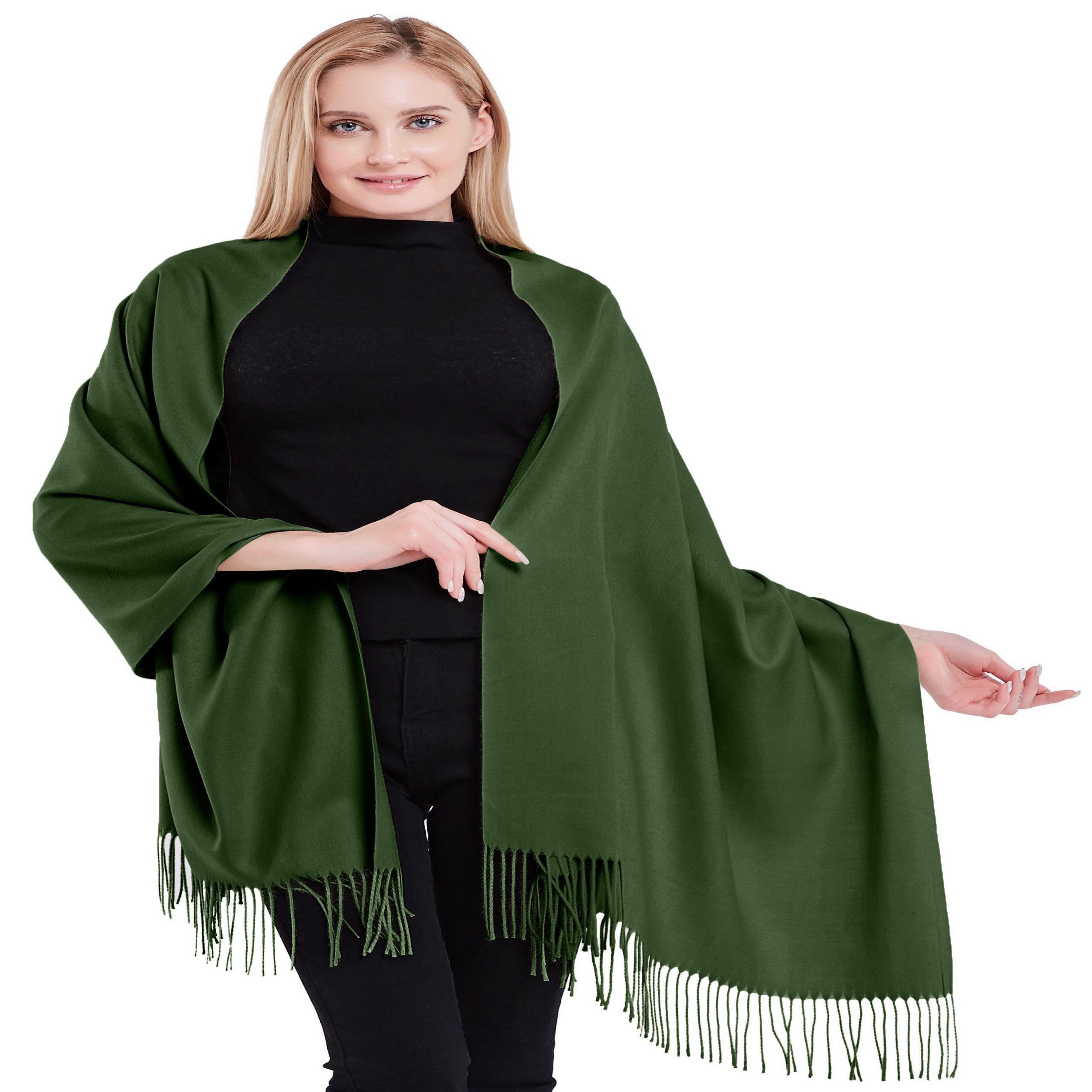 GREEN SCARF Handmade Pashmina Natural Pure Cashmere Stole Wrap Shawl Light Super Soft & Warm Unisex Scarf Nepal Ideal for Gift Fishtail