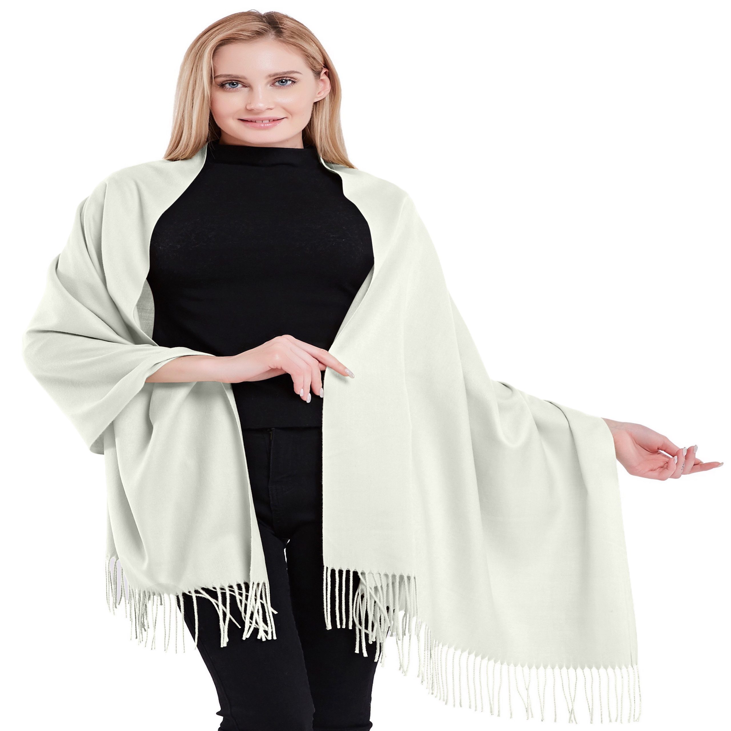 White 100% Cashmere Shawl Hand Made from Nepal Scarf Wrap NEW a5120 ...