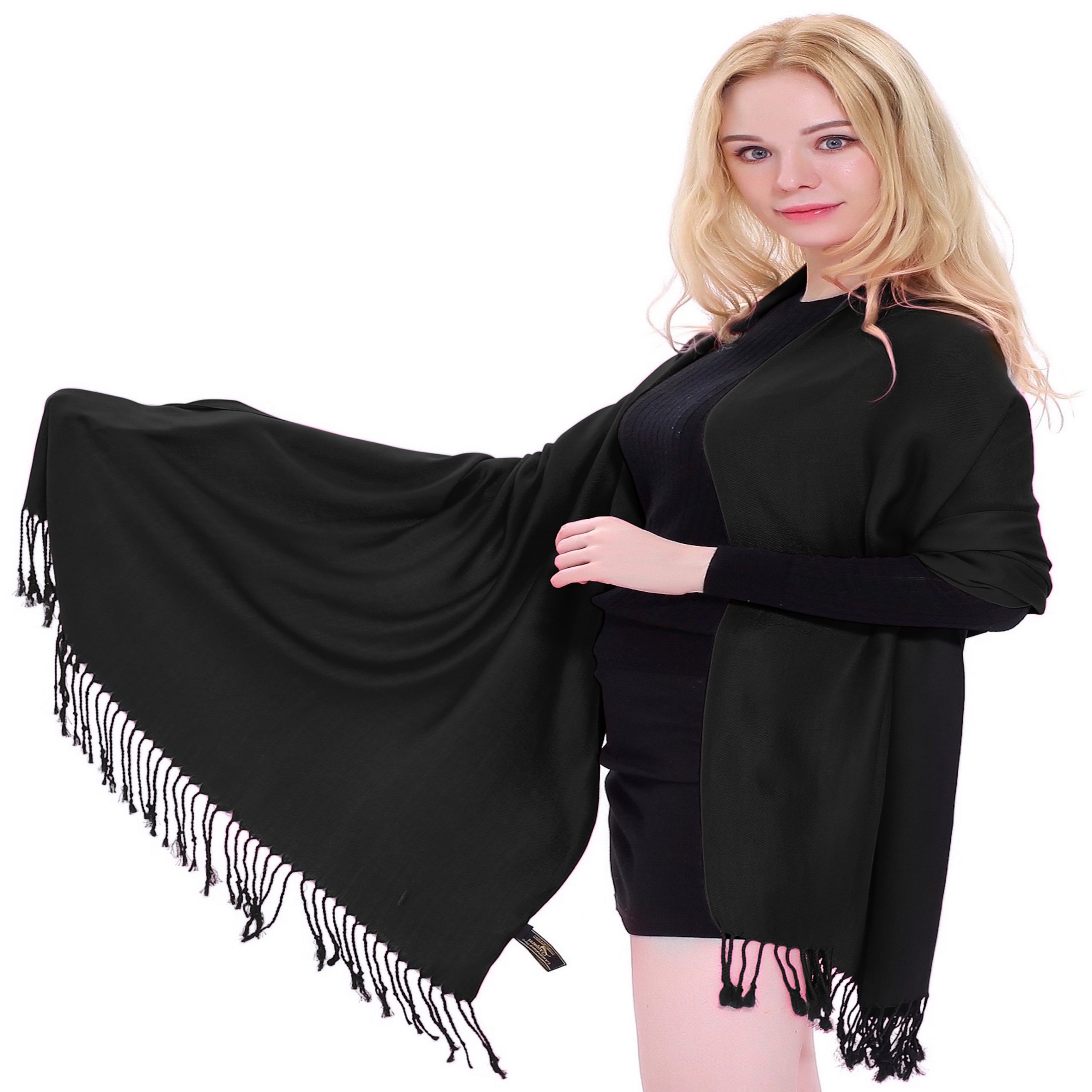 CJ Apparel Thick Solid Color Tassels Design Cotton Blend Shawl Scarf Wrap Stole Throw Head Wrap Pashmina NEW, Beige, One size